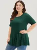 Solid Flutter Trim Crew Neck T-shirt sold by Bloomchic