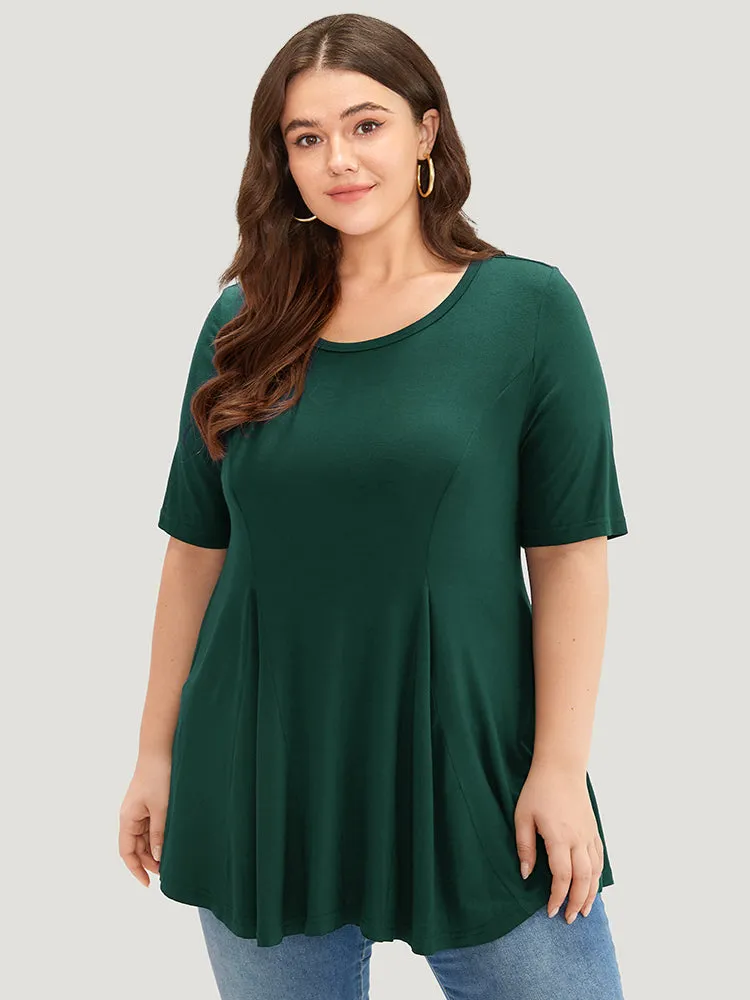 Solid Flutter Trim Crew Neck T-shirt sold by Bloomchic