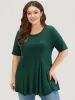 Solid Flutter Trim Crew Neck T-shirt sold by Bloomchic
