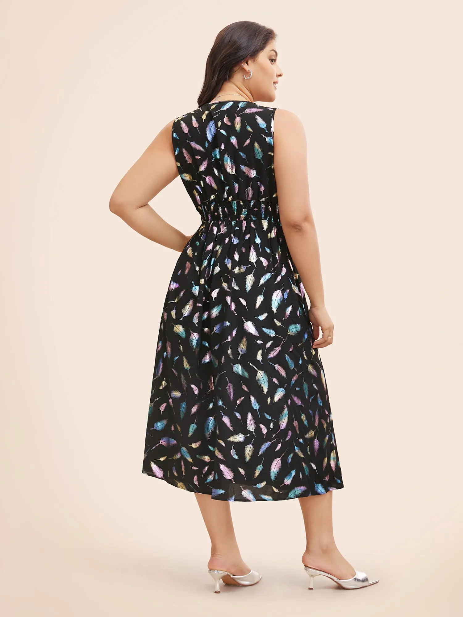 Glitter Feather Print V Neck Dress sold by Bloomchic product image thumbnail 3