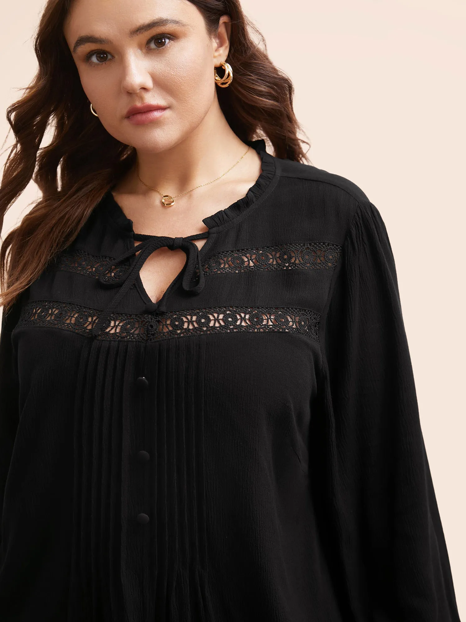 Lace Patchwork Pleated Ruffles Blouse sold by Bloomchic product image thumbnail 3