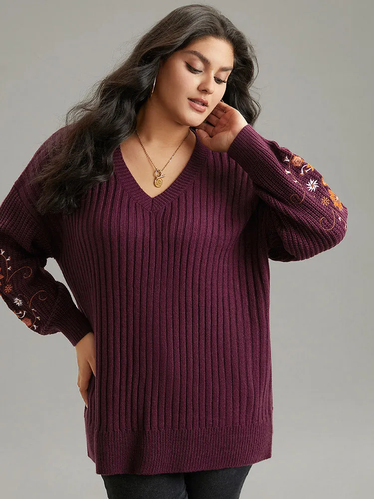 Floral Embroidered Plisse Drop Shoulder Pullover sold by Bloomchic product image thumbnail 4