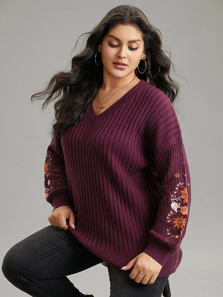 Floral Embroidered Plisse Drop Shoulder Pullover sold by Bloomchic