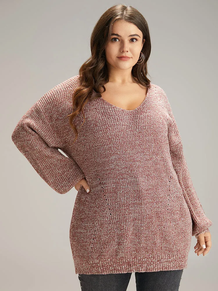 Elastic Hem Lantern Sleeve V Neck Pullover sold by Bloomchic