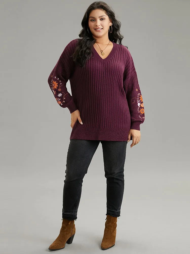 Floral Embroidered Plisse Drop Shoulder Pullover sold by Bloomchic product image thumbnail 5