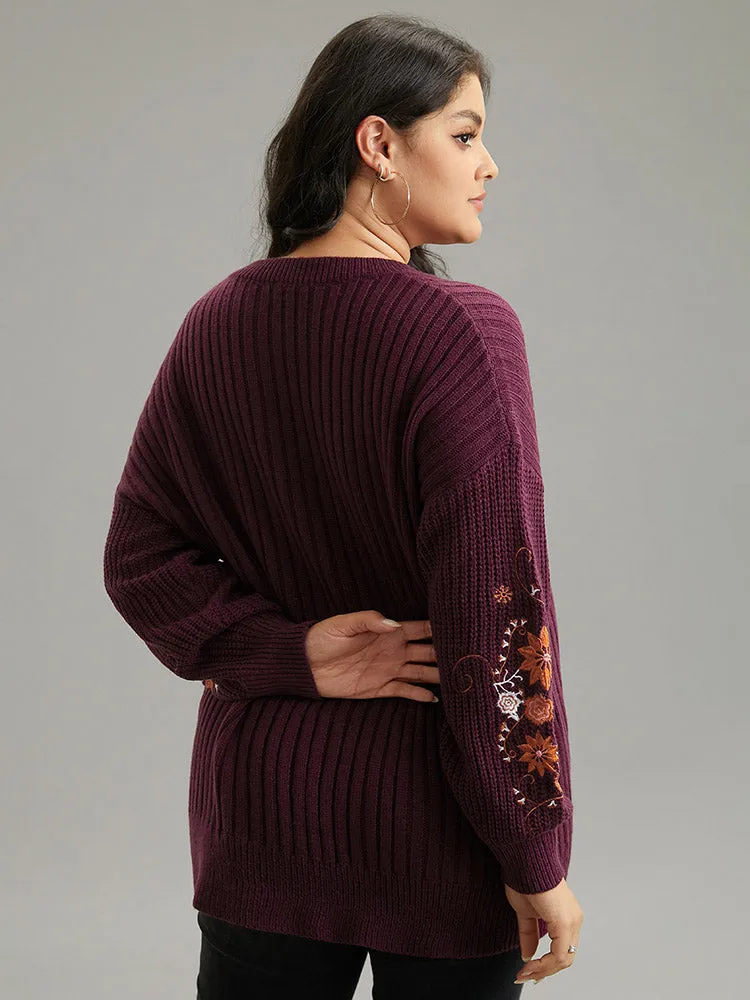 Floral Embroidered Plisse Drop Shoulder Pullover sold by Bloomchic product image thumbnail 2