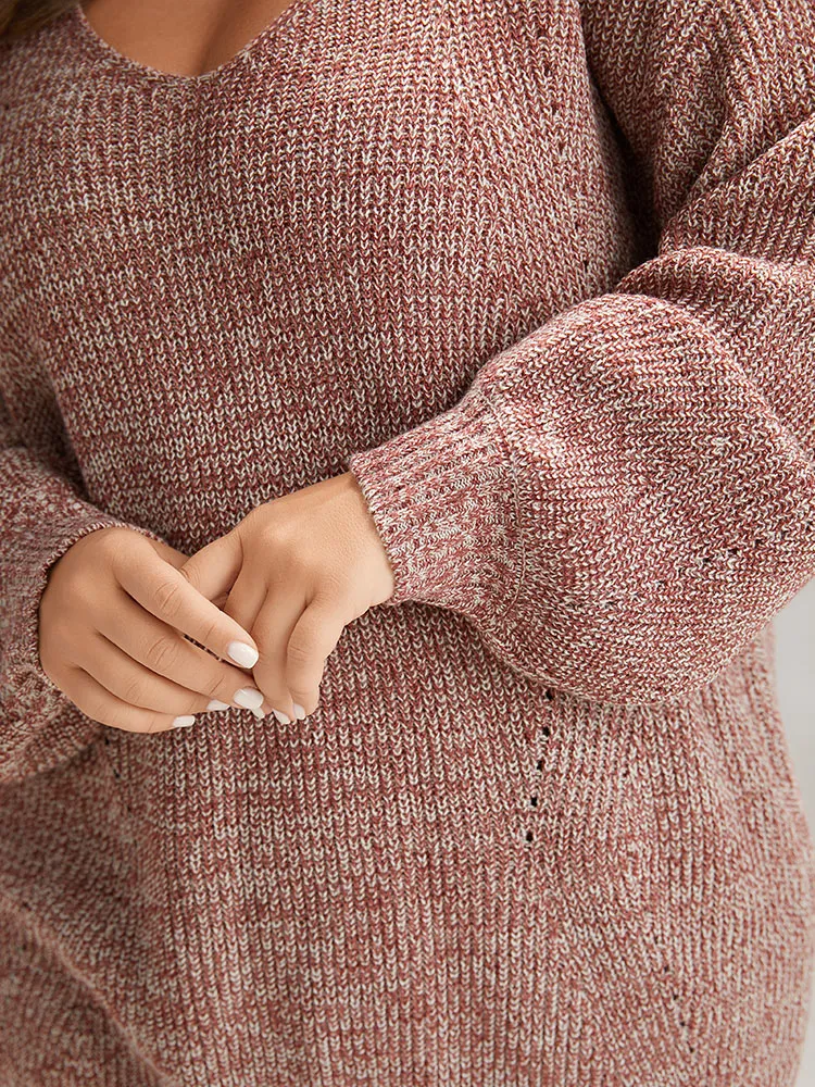 Elastic Hem Lantern Sleeve V Neck Pullover sold by Bloomchic product image thumbnail 5