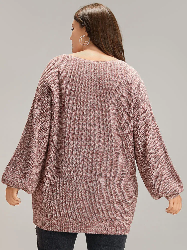 Elastic Hem Lantern Sleeve V Neck Pullover sold by Bloomchic product image thumbnail 2