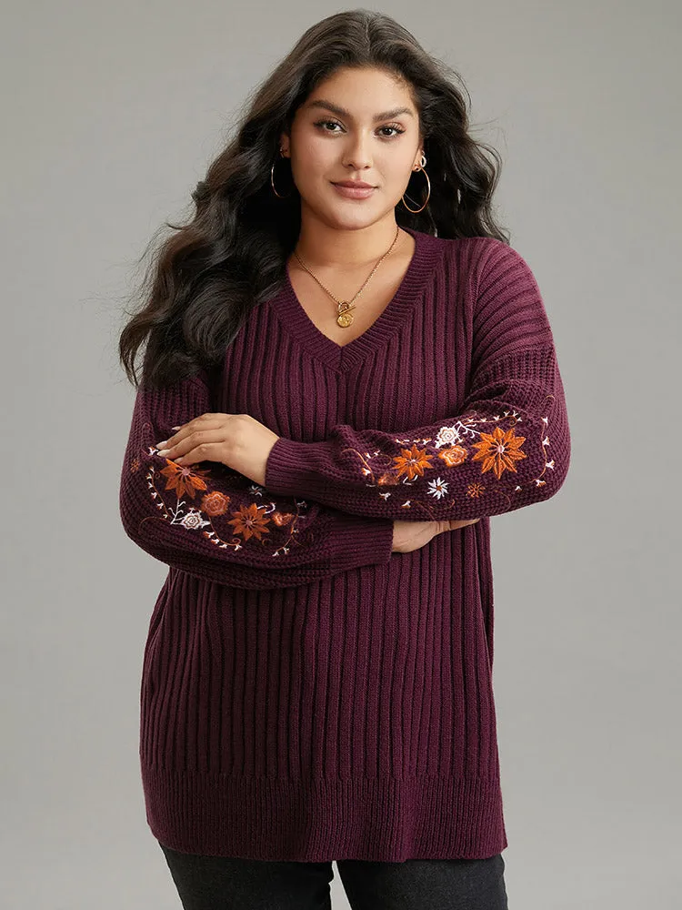 Floral Embroidered Plisse Drop Shoulder Pullover sold by Bloomchic product image thumbnail 3