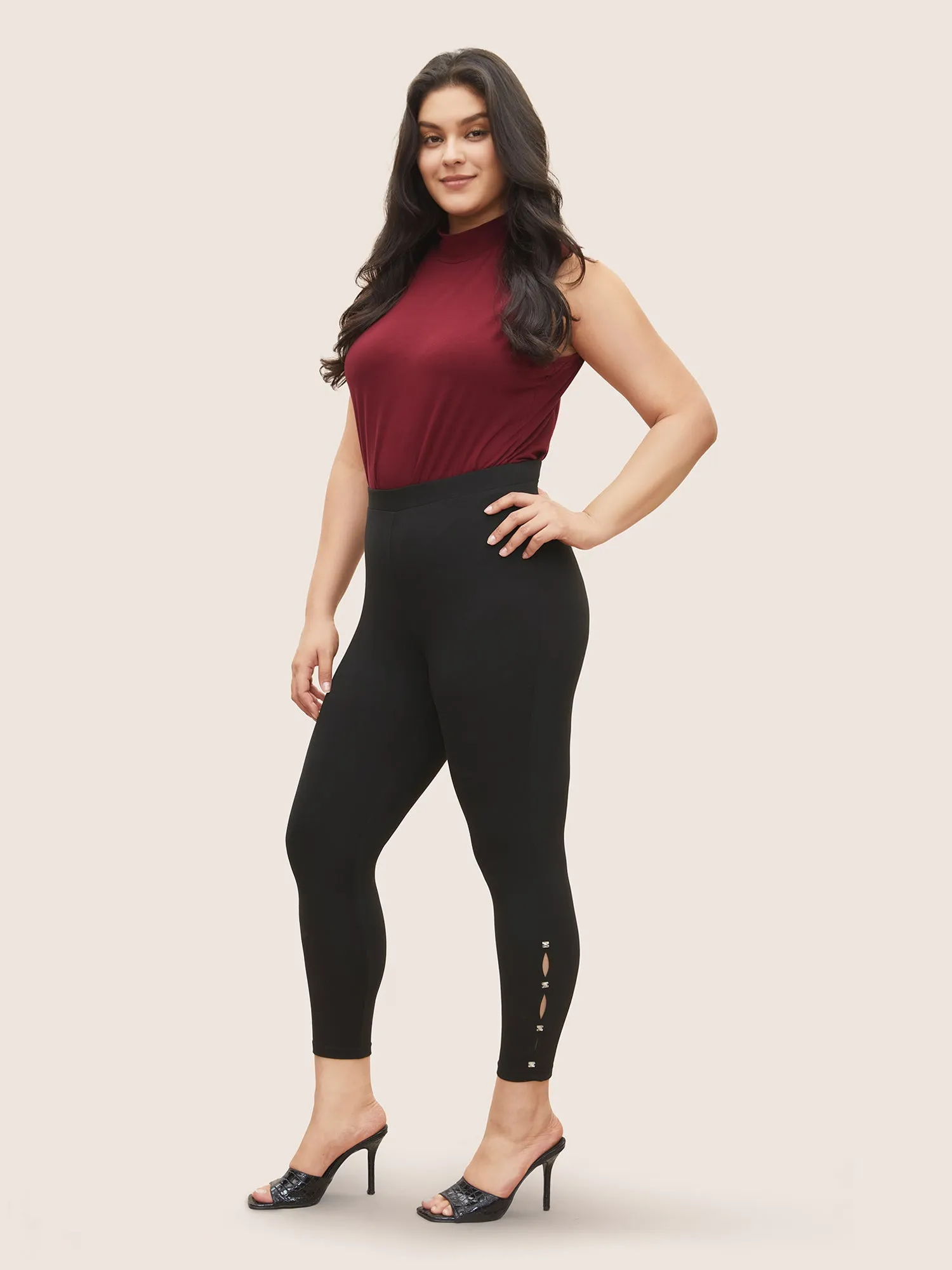 Cubic Zirconia Detail Cut Out Skinny Leggings sold by Bloomchic product image thumbnail 3