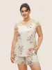 Plants Lace Patchwork Keyhole Sleep Top sold by Bloomchic