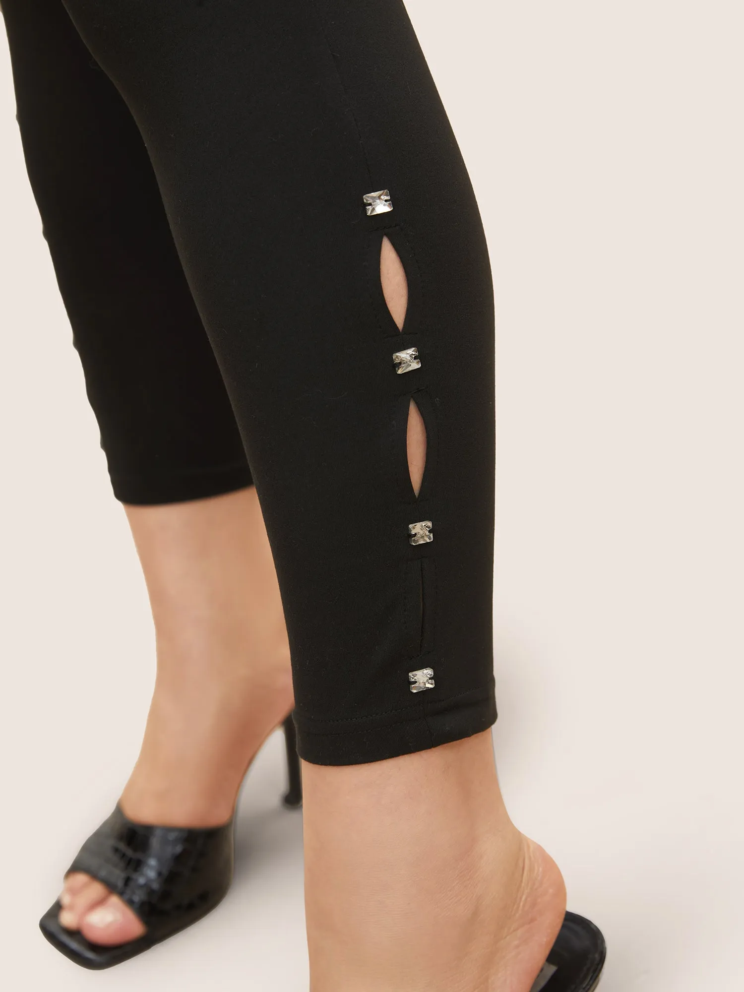 Cubic Zirconia Detail Cut Out Skinny Leggings sold by Bloomchic product image thumbnail 5
