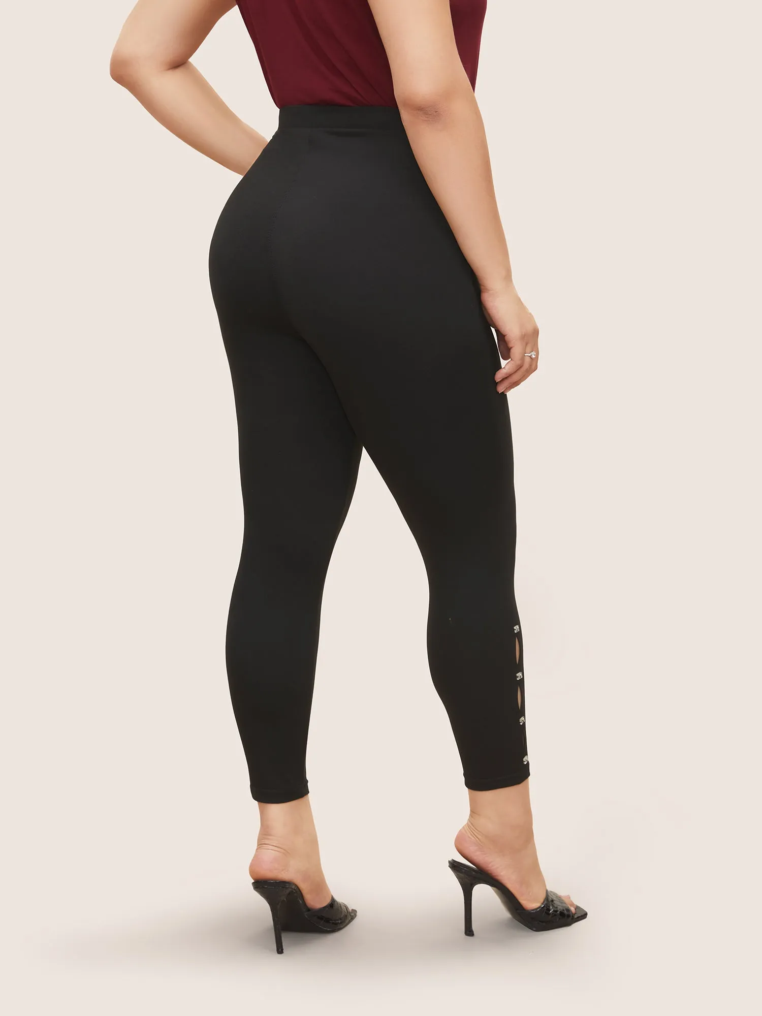 Cubic Zirconia Detail Cut Out Skinny Leggings sold by Bloomchic product image thumbnail 2