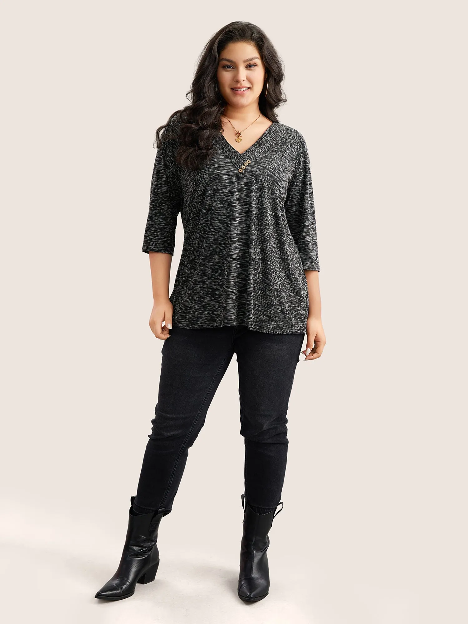 Heather Pleated Button Detail T-shirt sold by Bloomchic product image thumbnail 2