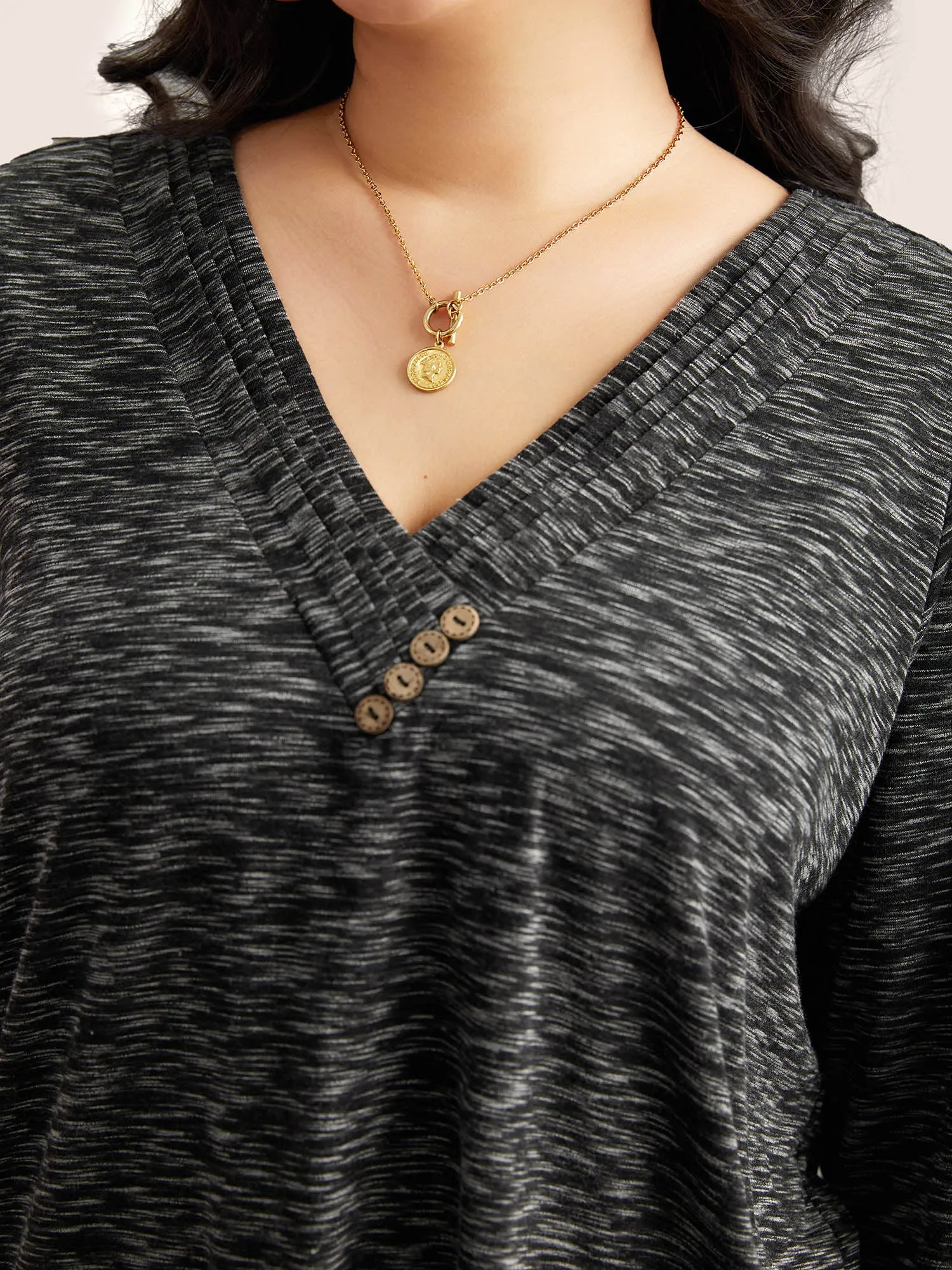 Heather Pleated Button Detail T-shirt sold by Bloomchic product image thumbnail 4