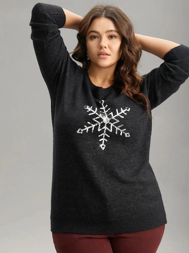 Anti-Pilling Sequin Snowflake Round Neck Pullover sold by Bloomchic product image thumbnail 4