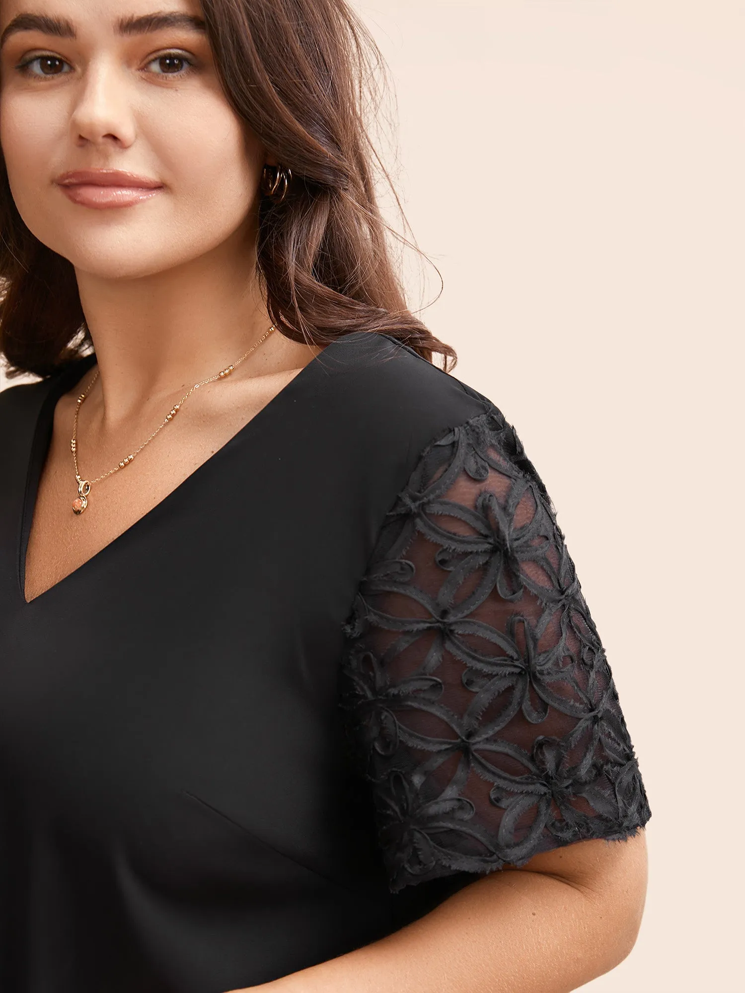 V Neck Embroidered Mesh Patchwork Blouse sold by Bloomchic product image thumbnail 3