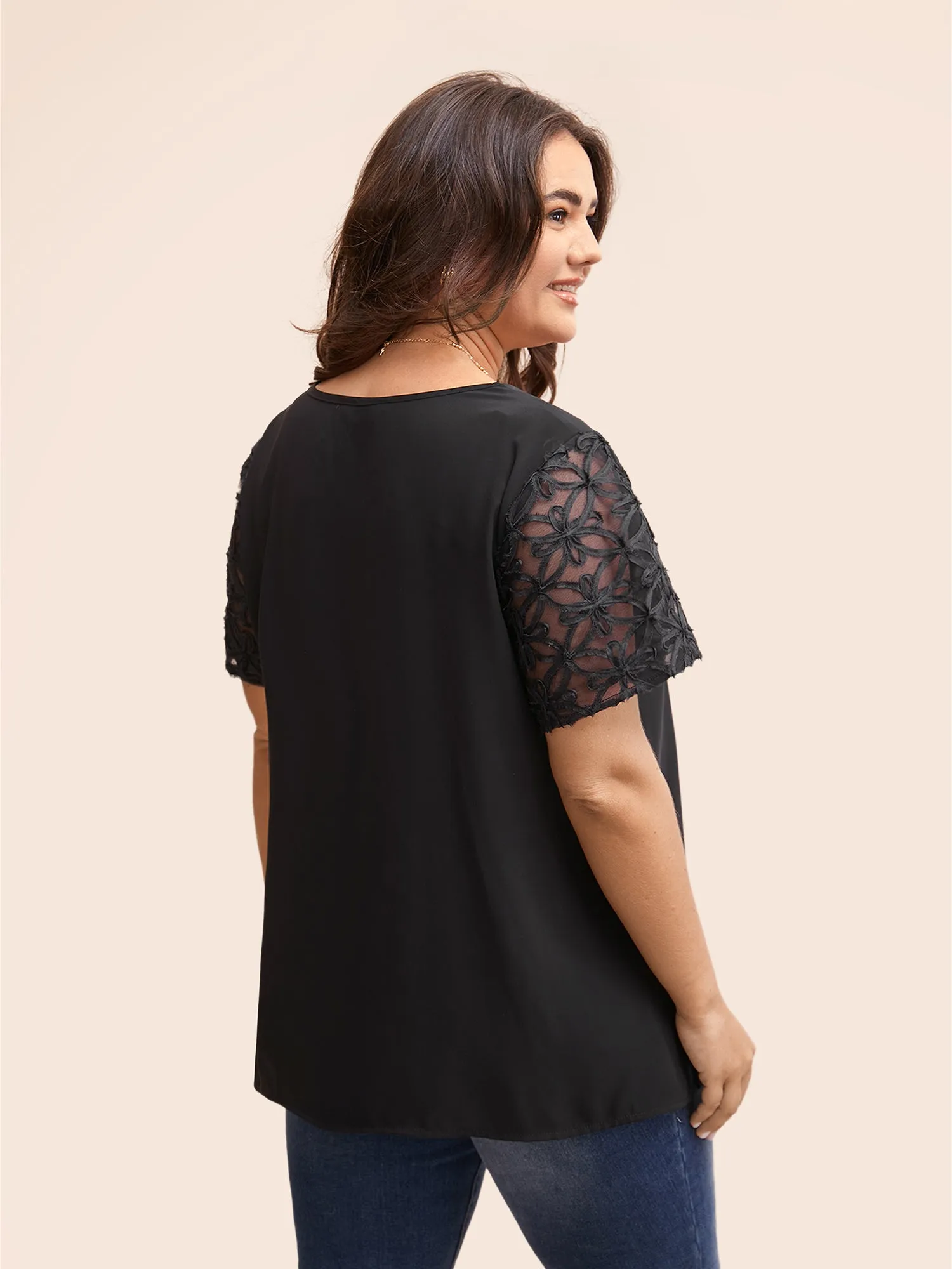 V Neck Embroidered Mesh Patchwork Blouse sold by Bloomchic product image thumbnail 4