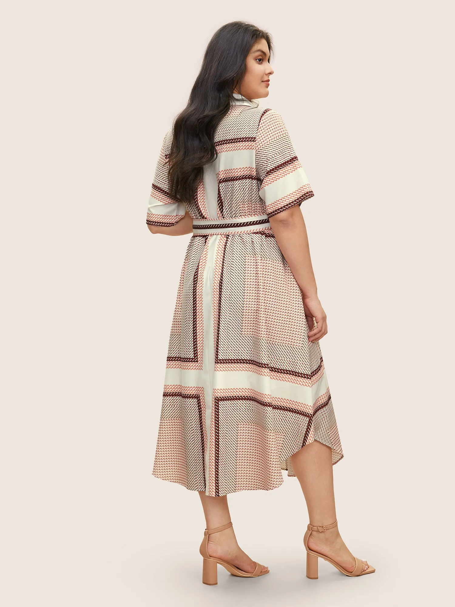 Geo Graphic Belted Curved Hem Shirt Collar Dress sold by Bloomchic product image thumbnail 3