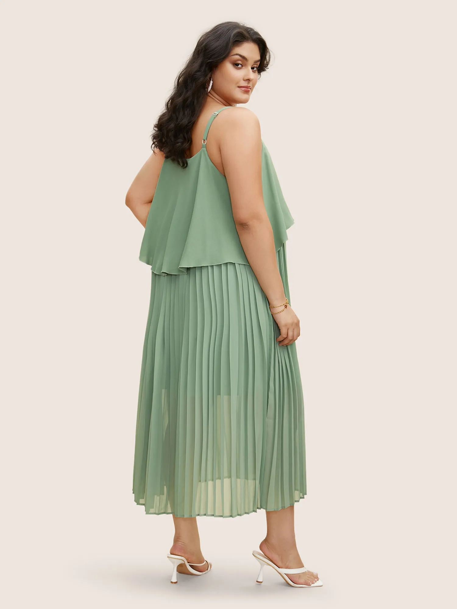 Plain Tiered Ruffles Pleated Cami Dress sold by Bloomchic product image thumbnail 4