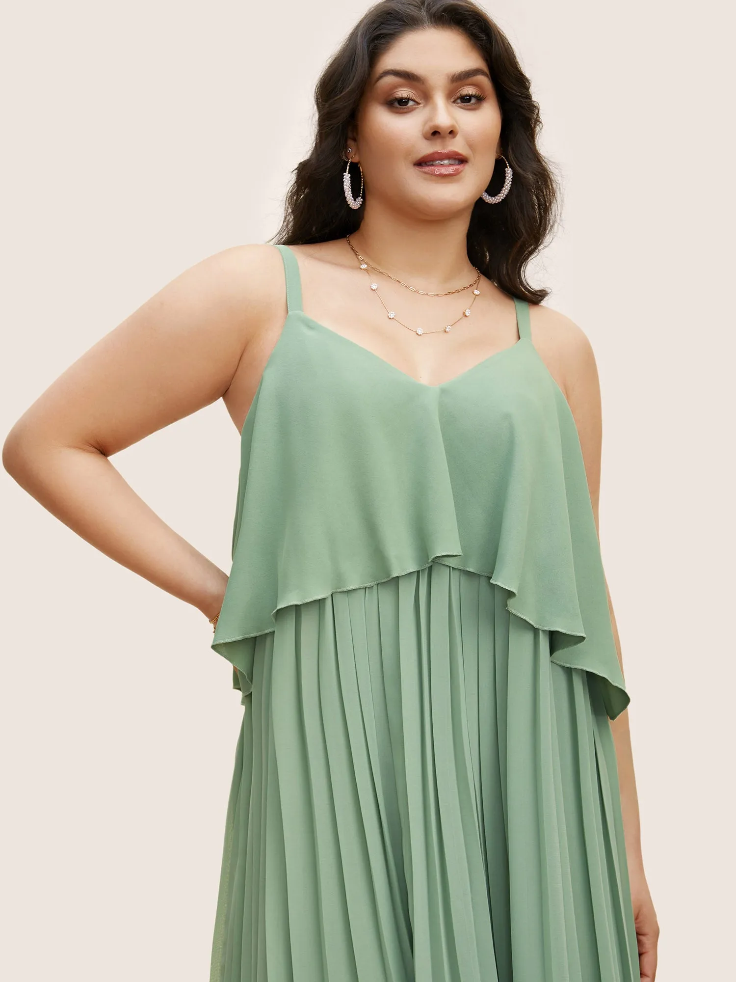 Plain Tiered Ruffles Pleated Cami Dress sold by Bloomchic product image thumbnail 2