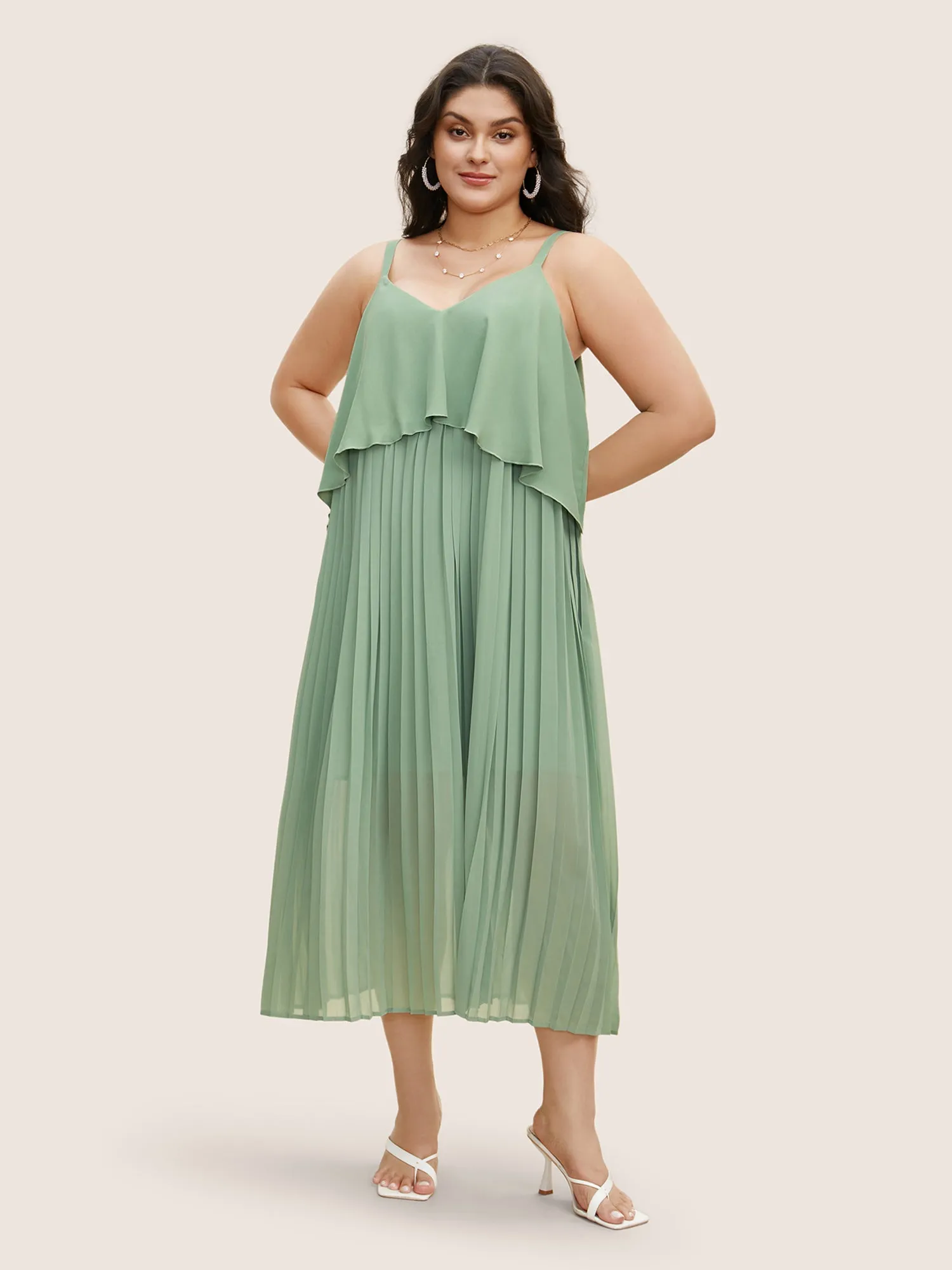 Plain Tiered Ruffles Pleated Cami Dress sold by Bloomchic product image thumbnail 3