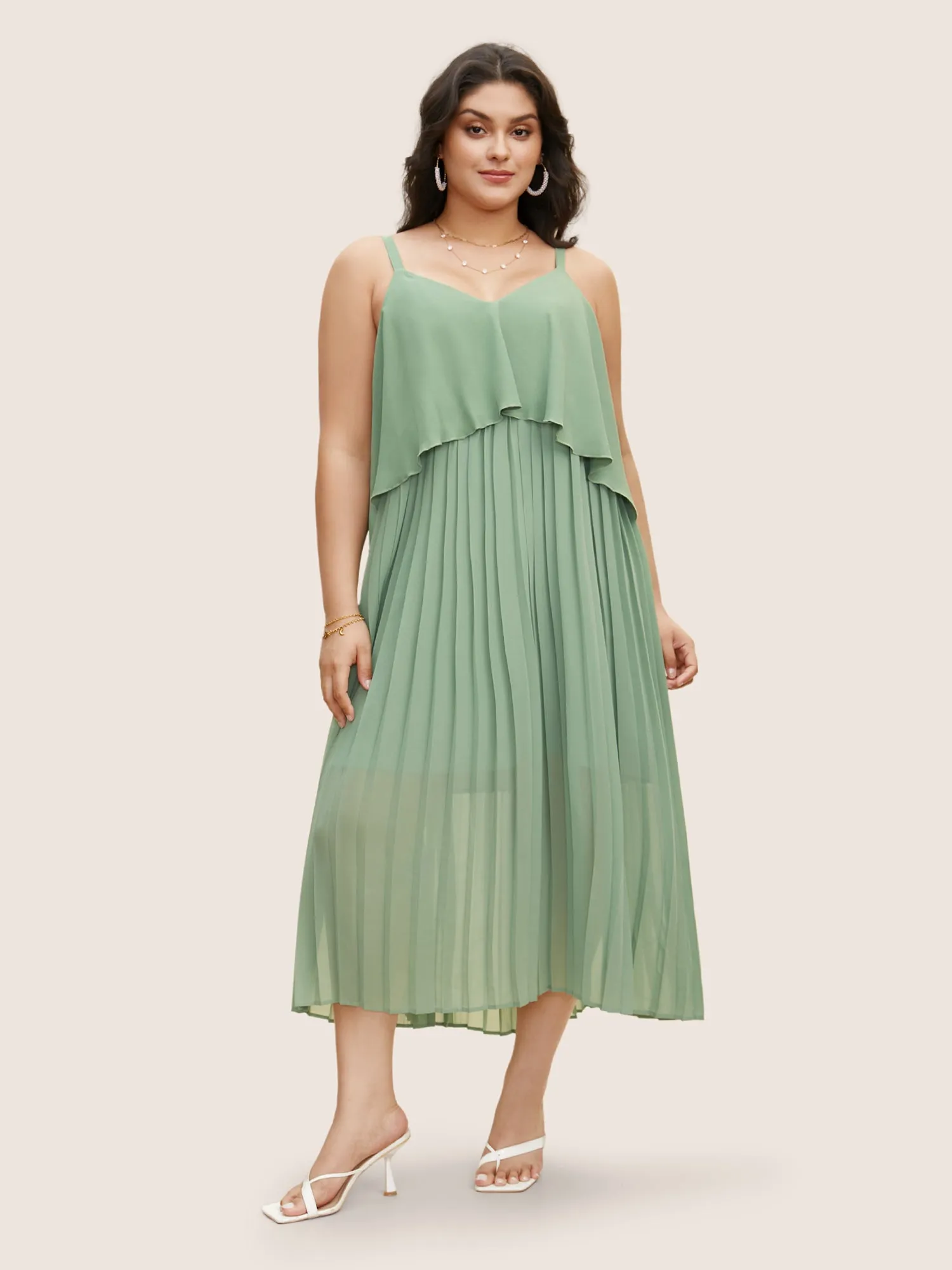 Plain Tiered Ruffles Pleated Cami Dress sold by Bloomchic