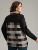 Plaid Patchwork Contrast Cowl Neck T-shirt sold by Bloomchic