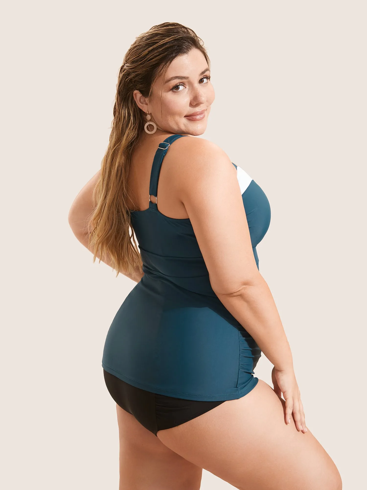 Solid Patchwork Ruched Adjustable Straps Swim Top sold by Bloomchic product image thumbnail 2