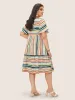 Colored Stripes Button Detail Patchwork Ruffle Sleeve Dress sold by Bloomchic