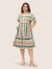 Colored Stripes Button Detail Patchwork Ruffle Sleeve Dress sold by Bloomchic