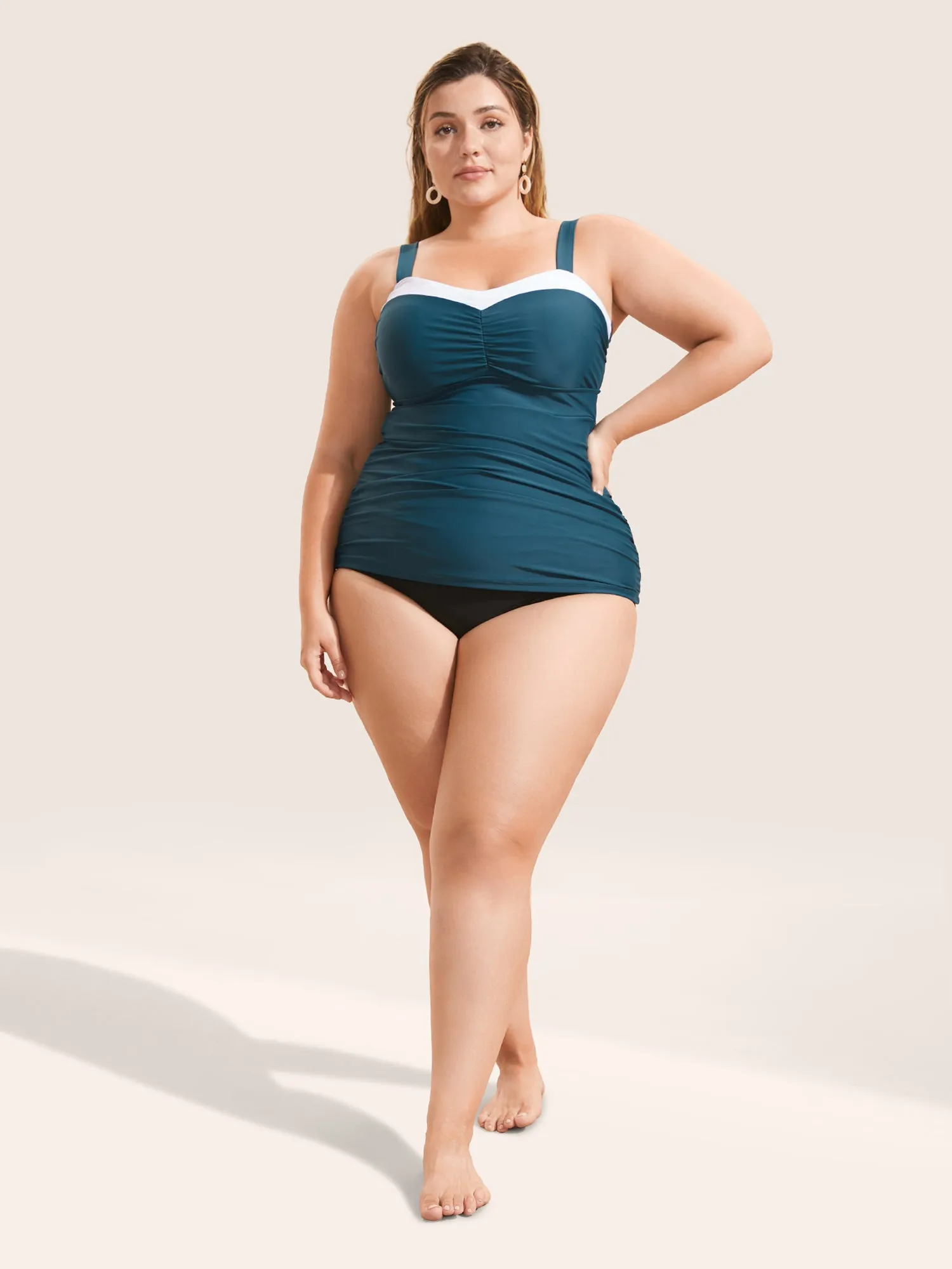 Solid Patchwork Ruched Adjustable Straps Swim Top sold by Bloomchic product image thumbnail 3