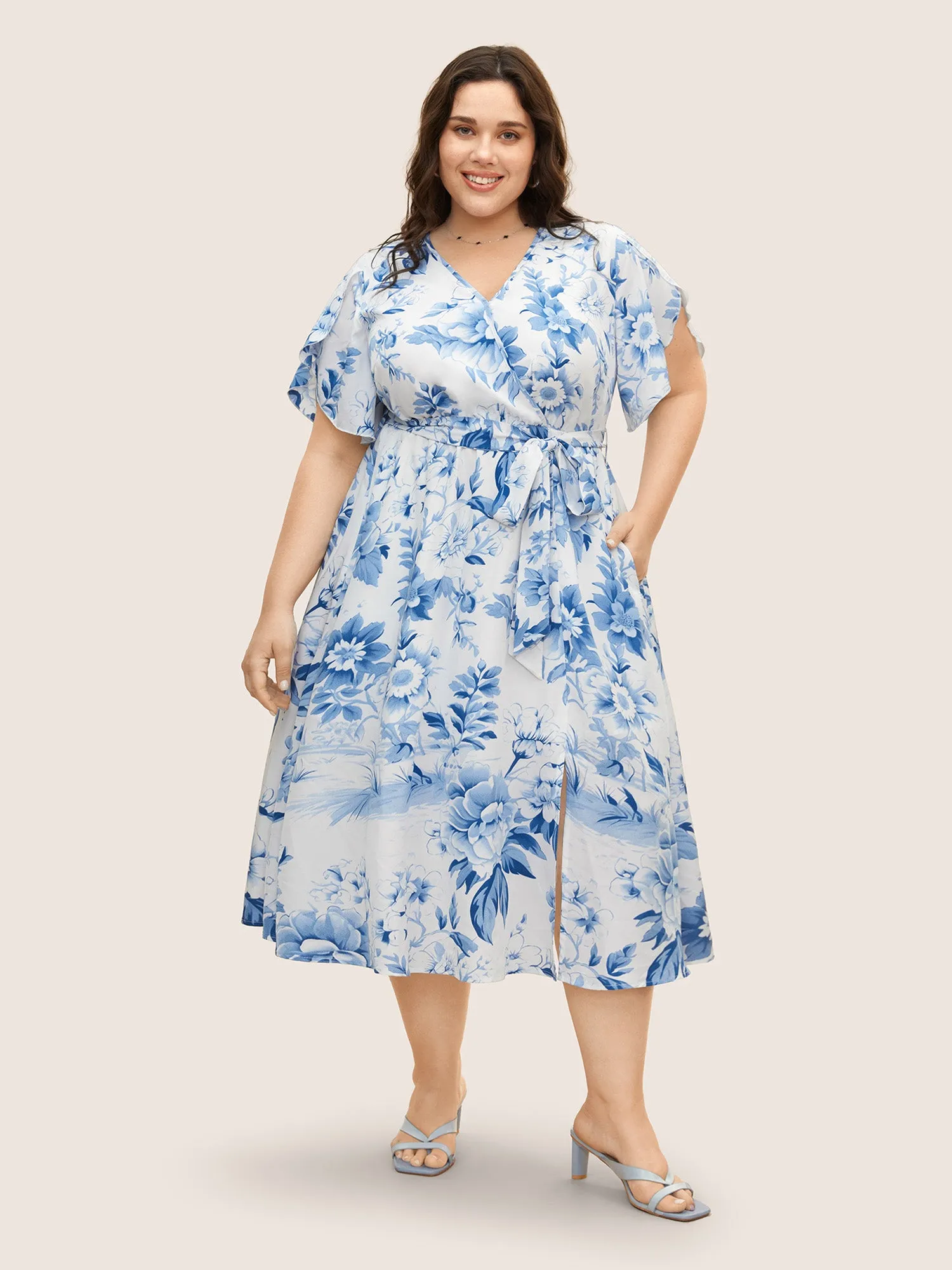 Floral Wrap Petal Sleeve Belted Dress sold by Bloomchic product image thumbnail 2