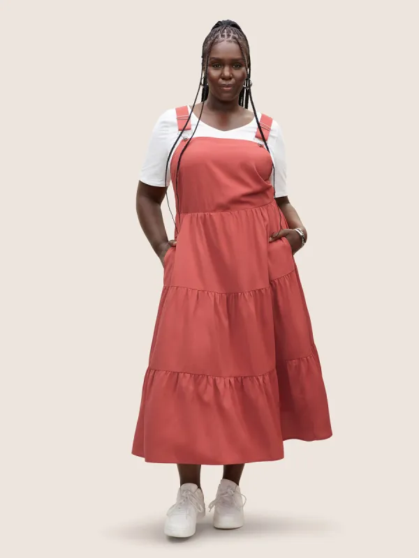 Plain Ruffle Layered Hem Adjustable Straps Dress sold by Bloomchic