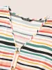 Colored Stripes Button Detail Patchwork Ruffle Sleeve Dress sold by Bloomchic