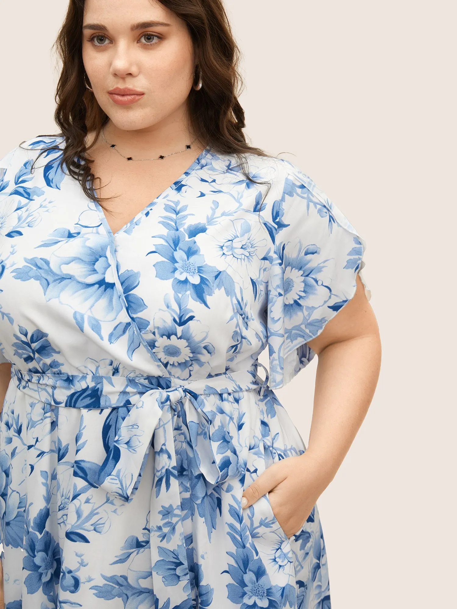 Floral Wrap Petal Sleeve Belted Dress sold by Bloomchic product image thumbnail 4