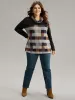 Plaid Patchwork Contrast Cowl Neck T-shirt sold by Bloomchic
