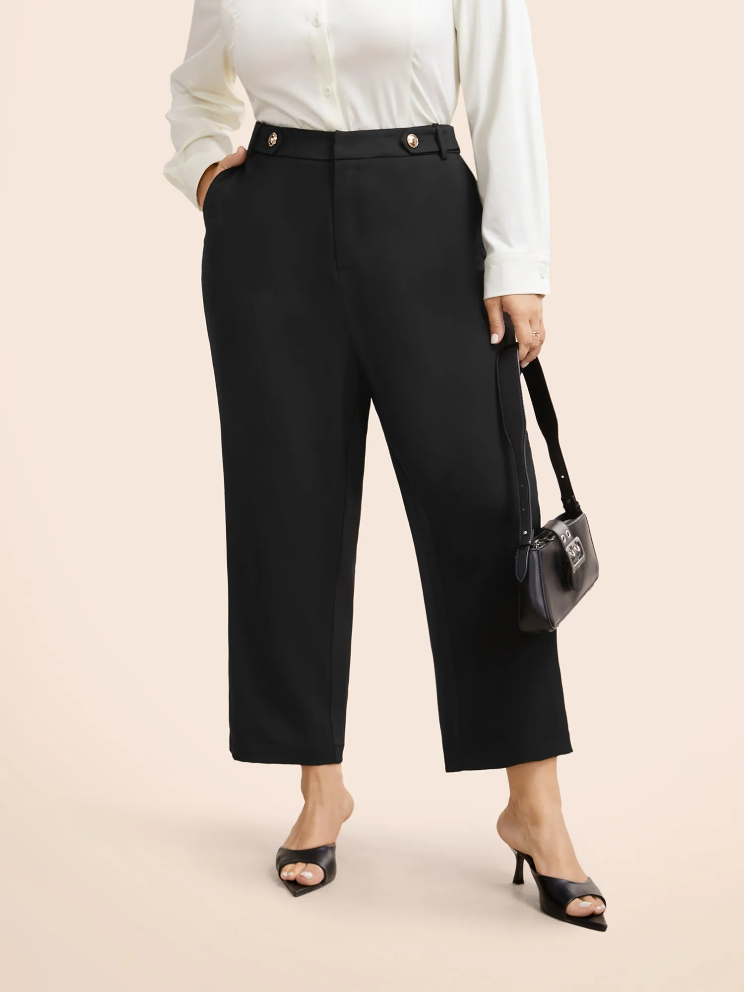 Stretch Woven Loop Design Straight Pants sold by Bloomchic