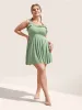 Solid Ruffles Gathered Adjustable Straps Swim Dress sold by Bloomchic