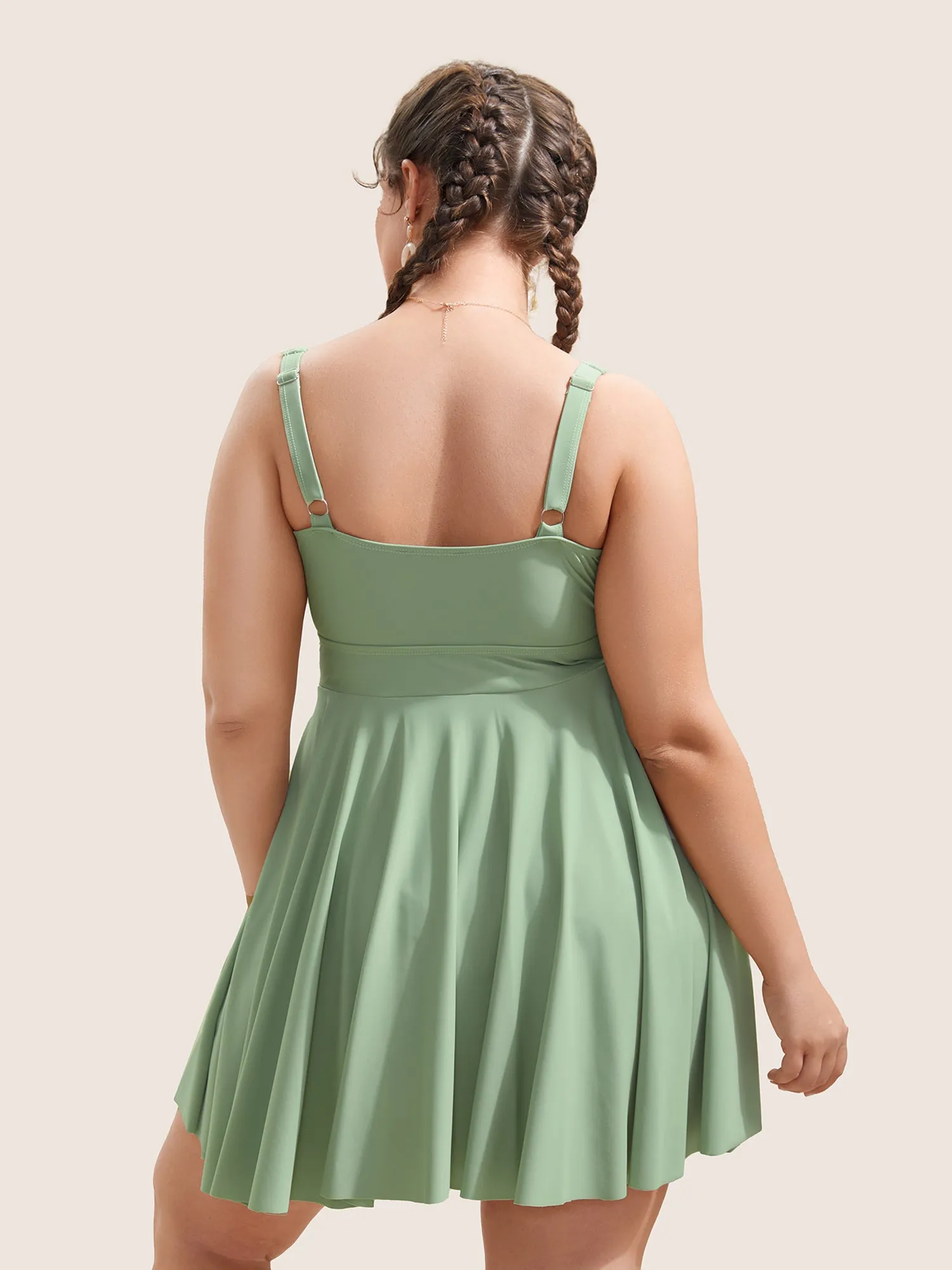 Solid Ruffles Gathered Adjustable Straps Swim Dress sold by Bloomchic product image thumbnail 2