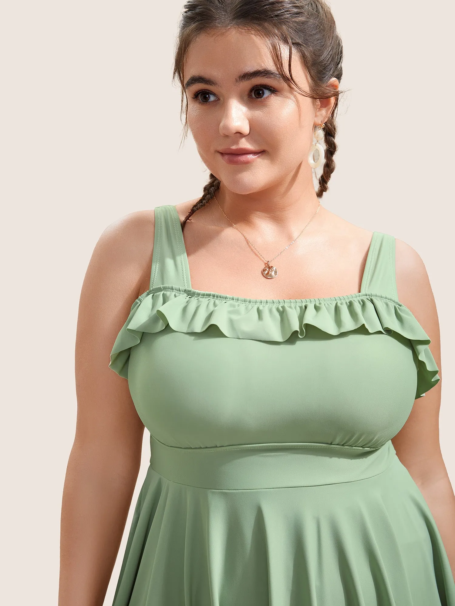 Solid Ruffles Gathered Adjustable Straps Swim Dress sold by Bloomchic product image thumbnail 4