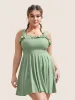 Solid Ruffles Gathered Adjustable Straps Swim Dress sold by Bloomchic