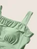 Solid Ruffles Gathered Adjustable Straps Swim Dress sold by Bloomchic