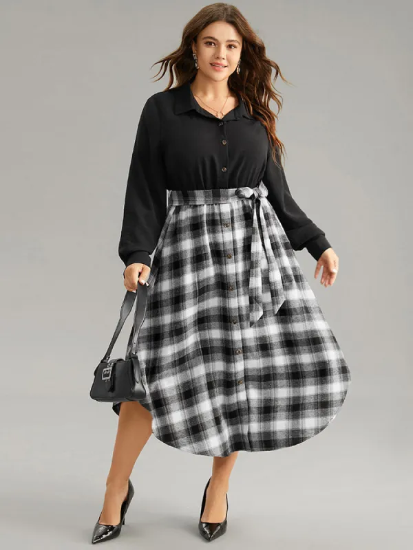 Plaid Patchwork Button Through Belted Dress sold by Bloomchic