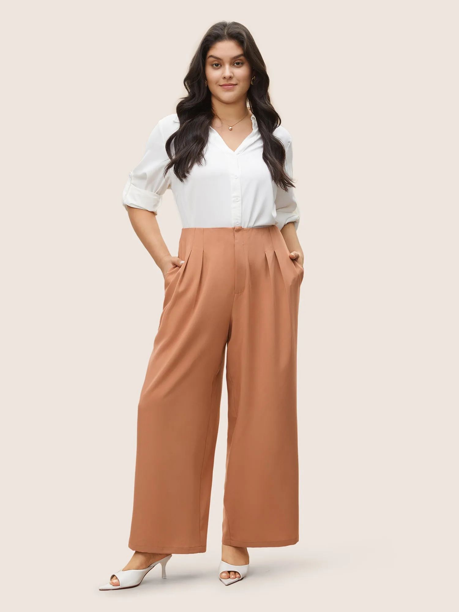 Plain Zipper Fly Pleated Wide Leg Pants sold by Bloomchic product image thumbnail 3