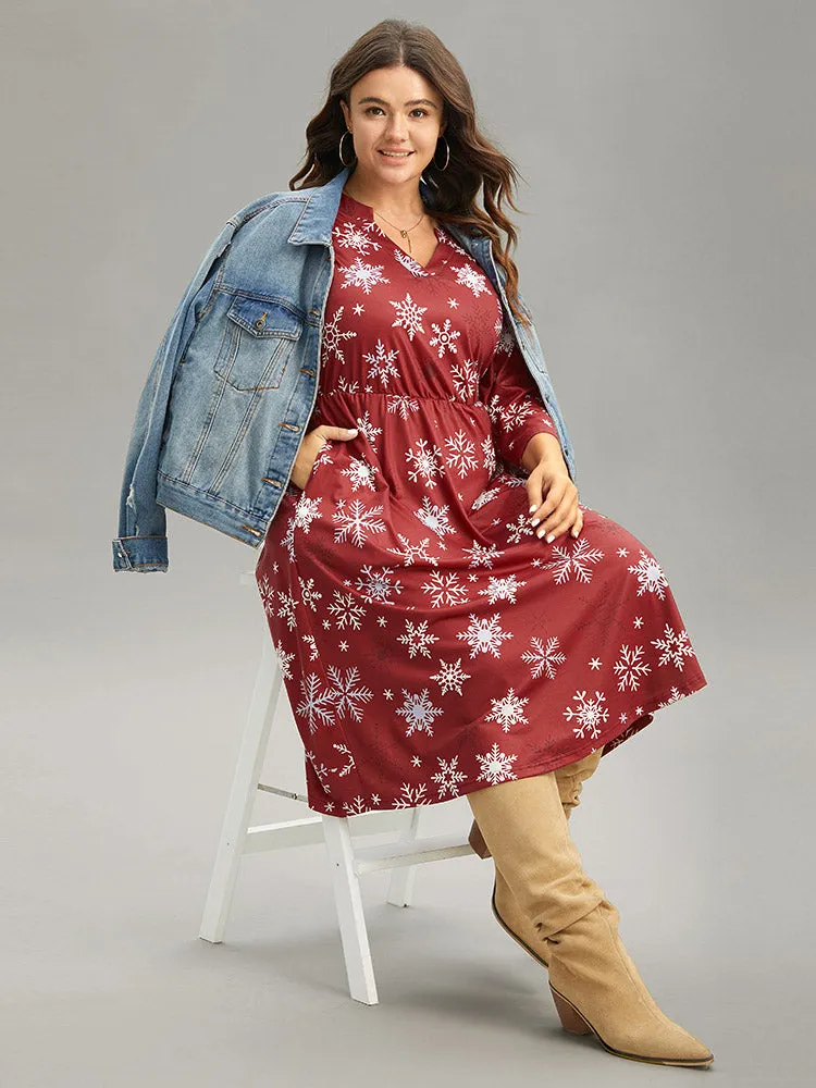 Christmas Snowflake Print Pocket Notched Dress sold by Bloomchic product image thumbnail 3