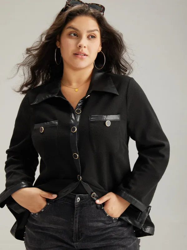 Solid Pocket PU Leather Buckle Detail Coat sold by Bloomchic