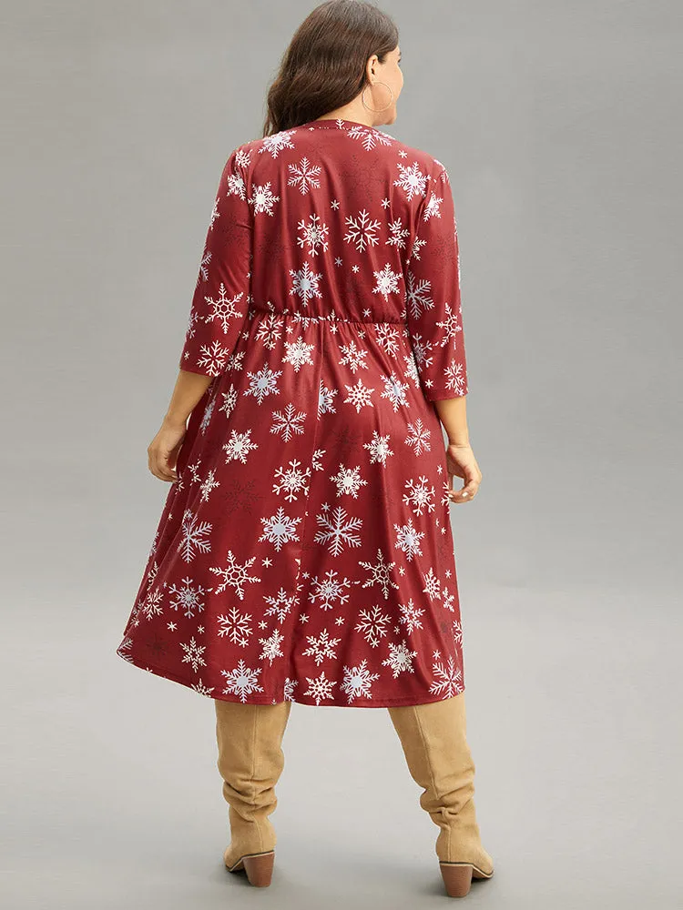 Christmas Snowflake Print Pocket Notched Dress sold by Bloomchic product image thumbnail 2