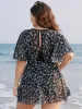 Ditsy Floral Ruffle Sleeve Cut Out Swim Dress sold by Bloomchic