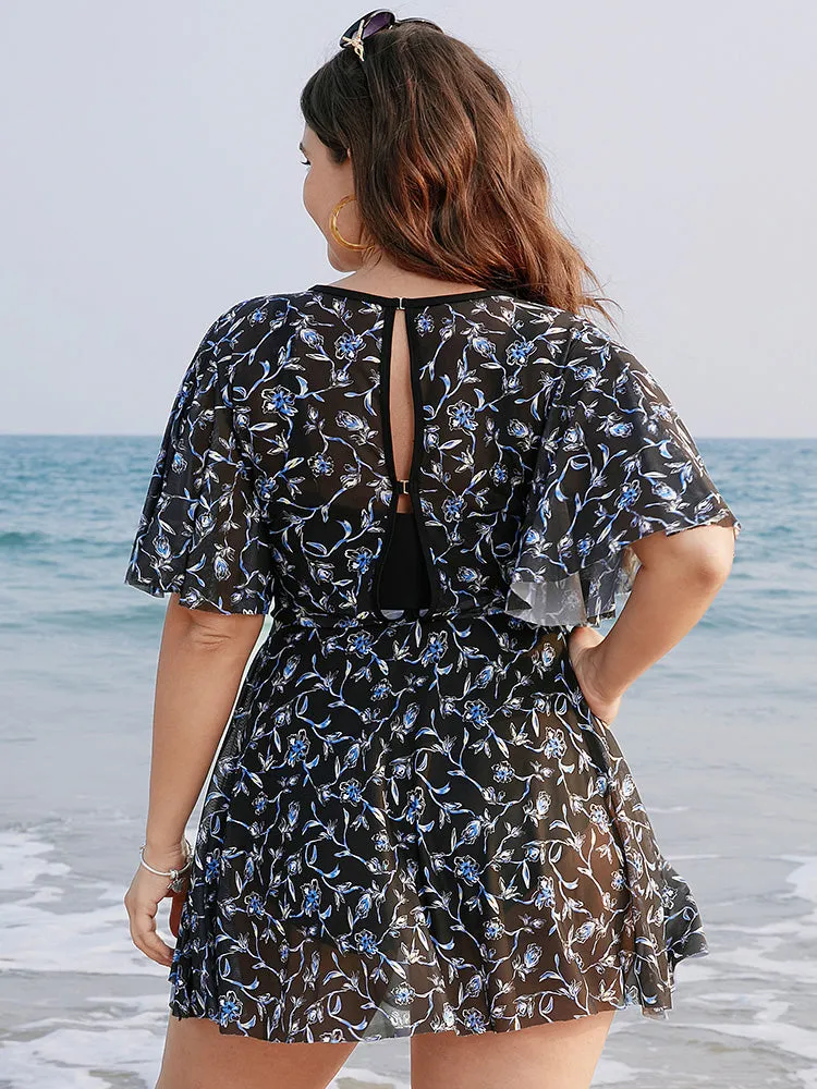 Ditsy Floral Ruffle Sleeve Cut Out Swim Dress sold by Bloomchic product image thumbnail 2